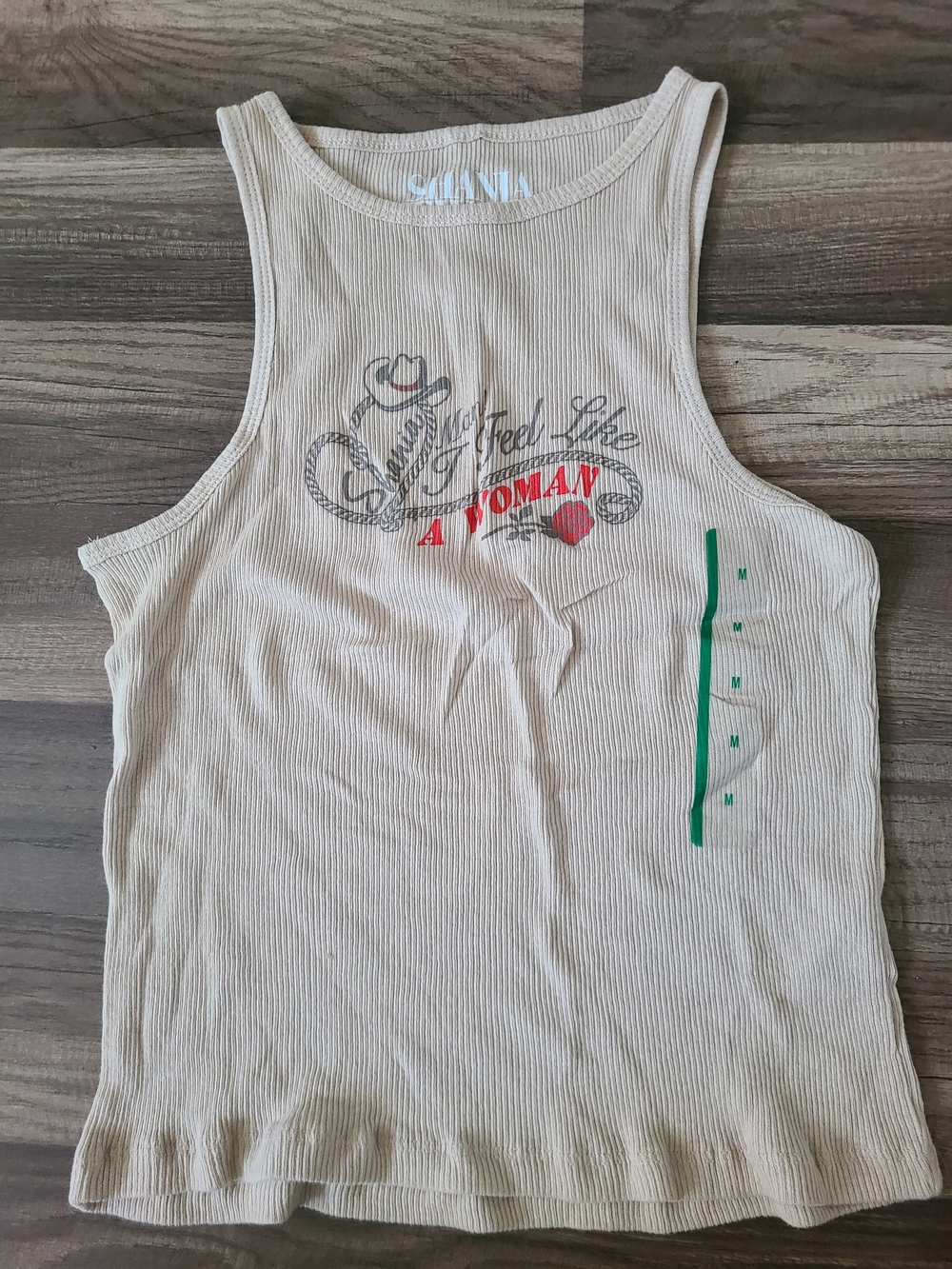 SOINTA Women's Cream Ribbed Graphic Tank Top